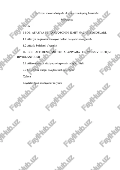 afferent motor afaziyada ekspressiv nutqning buzilishi — DOCX