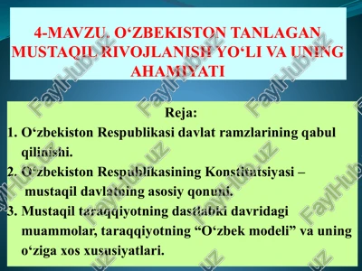 o‘zbekiston tanlagan mustaqil rivojlanish yoli va uning ahamiyati — PPTX