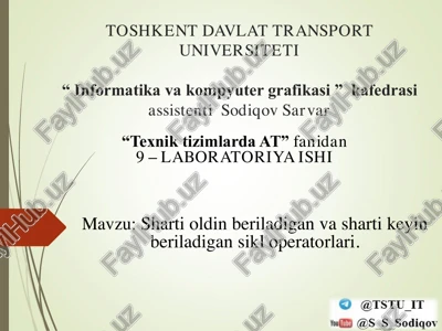 takrorlanuvchi jarayonlarga foydalanib c++ tilida dasturlar tuzish — PDF
