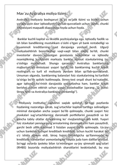 avstraliya moliya tizimi — DOCX
