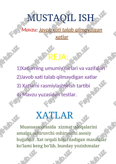 javob xati talab qilmaydigan xatlar — DOCX