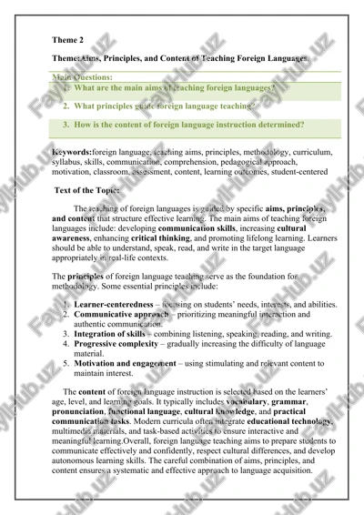 aims, principles, and content of teaching foreign languages — DOCX