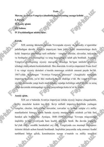 avstriya-vengriya (dualistik) imperiyasining yuzaga kelishi — DOCX