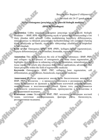 osteogenez jaroyiniga ta'sir qiluvchi biologik moddalar — DOCX