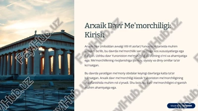 arxaik davr me'morchiligining asosiy xususiyatlari — PDF