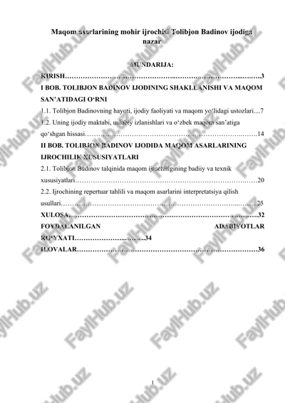 maqom asarlarining mohir ijrochisi tolibjon badinov ijodiga nazar — DOCX