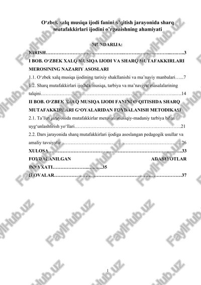 o‘zbek xalq musiqa ijodi fanini o’qitish jarayonida sharq mutafakkirlari ijodini o’rganishning ahamiyati — DOCX