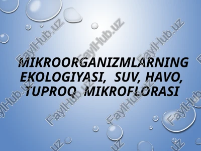 mikroorganizmlarning ekologiyasi, suv, havo, tuproq mikroflorasi — PPTX