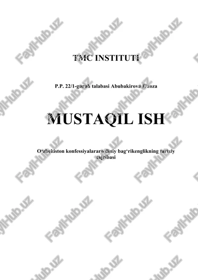 o‘zbekiston konfessiyalararo diniy bag‘rikenglikning tarixiy tajribasi — DOCX