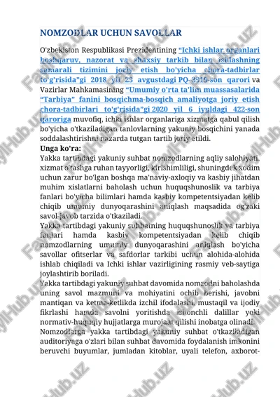 yakka tartibdagi yakuniy suhbat nomzodlarning aqliy salohiyati — DOCX