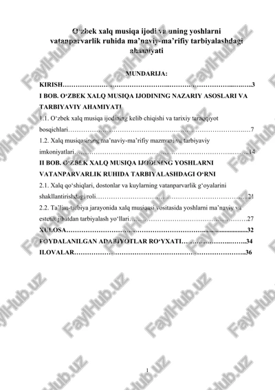 o‘zbek xalq musiqa ijodi va uning yoshlarni vatanparvarlik ruhida ma’naviy-ma’rifiy tarbiyalashdagi ahamiyati — DOCX
