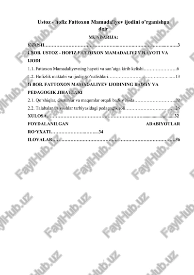 ustoz - hofiz fattoxon mamadaliyev ijodini o’rganishga doir — DOCX