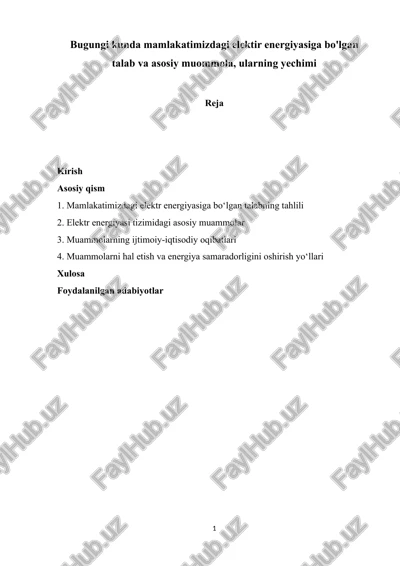 elektr energiyasiga bo'lgan talab — DOCX