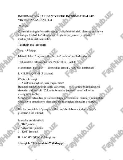 viktorina mavzusida dars ishlanma, viktorinalar, ssenariy — PDF