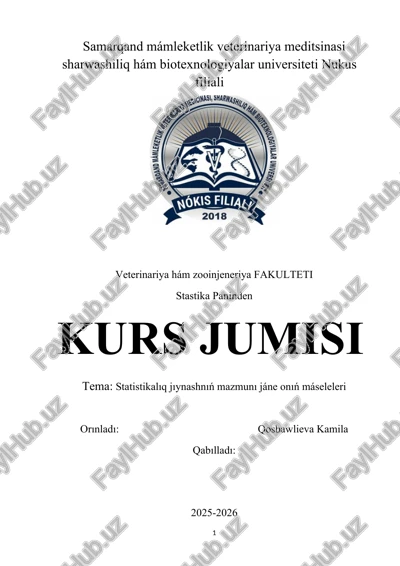 statistik to‘plamning mazmuni va uning masalalari — DOCX