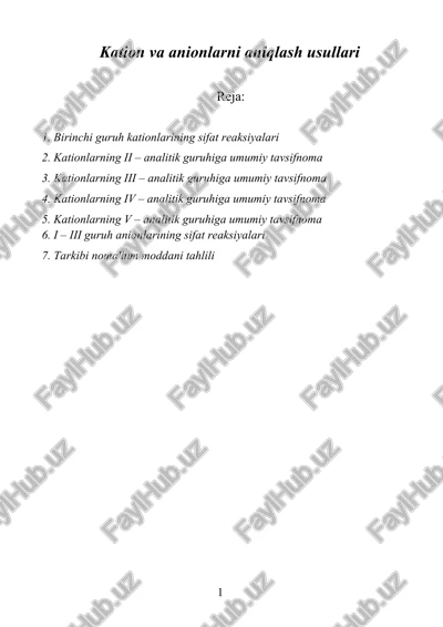 kation va anionlarni aniqlash usullari — DOCX