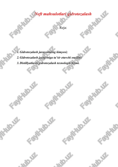 neft mahsulotlari gidrotozalash — DOCX