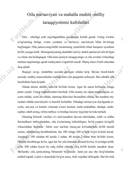 oila ma'naviyati va mahalla muhiti -milliy taraqqiyotimiz kafolatlari — DOCX