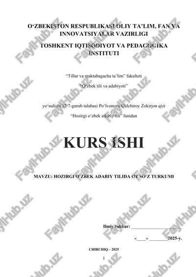 hozirgi o‘zbek adabiy tilida ot so‘z turkumi — DOCX