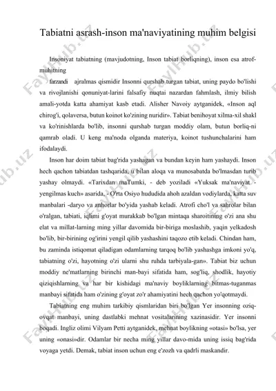 tabiatni asrash-inson ma'naviyatining muhim belgisi — DOCX
