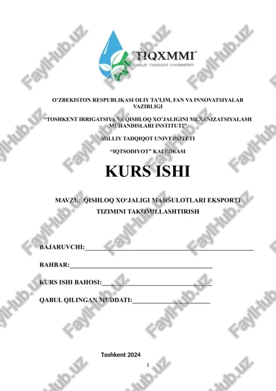 qishloq xo'jaligi mahsulotlari eksporti tizimini takomillashtirish — DOCX