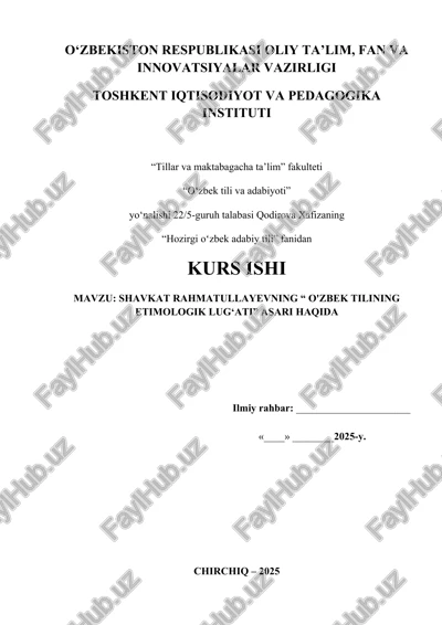 o'zbek tilining etimologik lug'ati asari — DOCX
