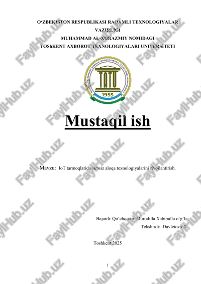 iot tarmoqlarida simsiz aloqa texnologiyalarini rivojlantirish — DOCX