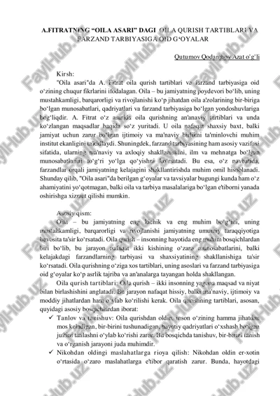 a.fitratning “oila asari” dagi oila qurish tartiblari va farzand tarbiyasiga oid g‘oyalar — PDF