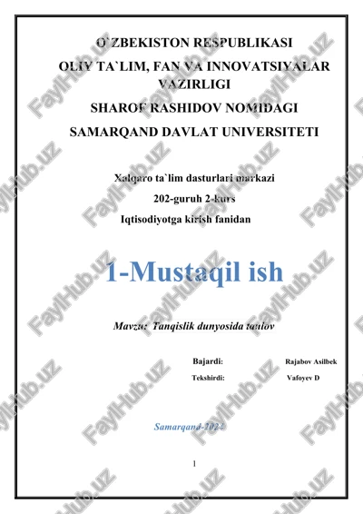 tanqislik dunyosida tanlov — DOCX