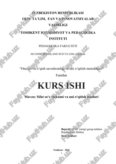 sifat soʻz turkumi va uni oʻqitish usullari — DOCX