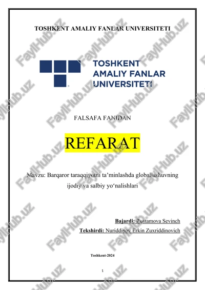 barqaror taraqqiyotni taʼminlashda globallashuvning ijodiy va salbiy yoʻnalishlari — DOCX