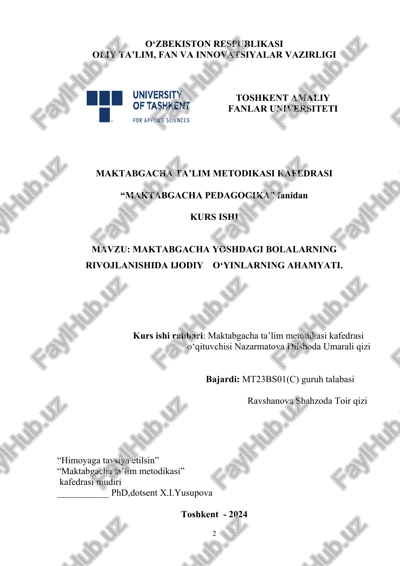 maktabgacha yoshdagi bolalarning rivojlanishida ijodiy o‘yinlarning ahamyati — DOCX