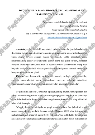 to’qimachilik sanoatidagi global muammolar va ularning yechimlari — DOCX