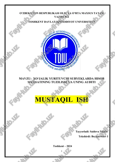 hisob siyosati xo‘jalik yurituvchi subyektlarda hisob siyosatini shakllantirish asoslari — DOCX