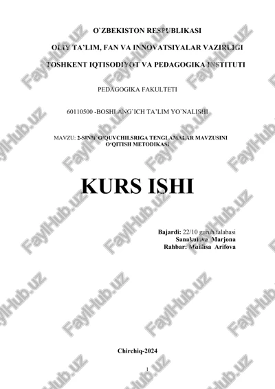 2-sinif oʻquvchilsriga tenglamalar mavzusini oʻqitish metodikasi — DOCX