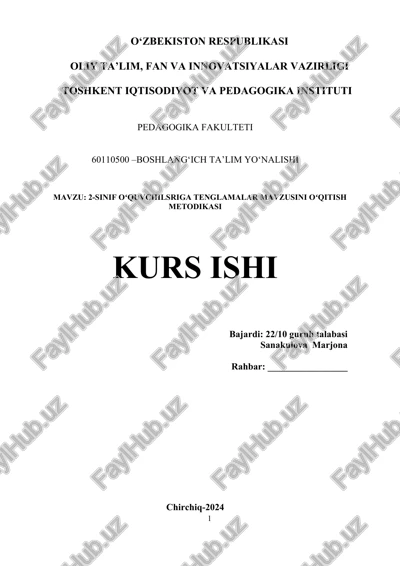 sinif oʻquvchilsriga tenglamalar mavzusini oʻqitish metodikasi — DOCX