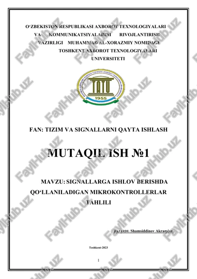 signallarga ishlov berishda qo‘llaniladigan mikrokontrollerlar tahlili — DOCX