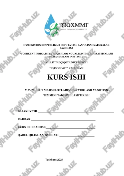 sut mahsulotlarini tayyorlash va sotish tizimini takomillashtirish — DOCX