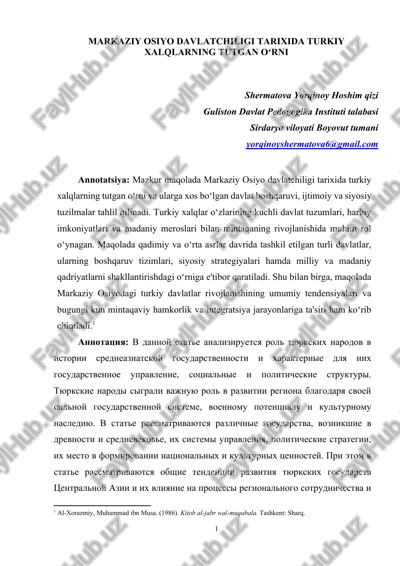 markaziy osiyo davlatchiligi tarixida turkiy xalqlarning tutgan oʻrni — DOCX