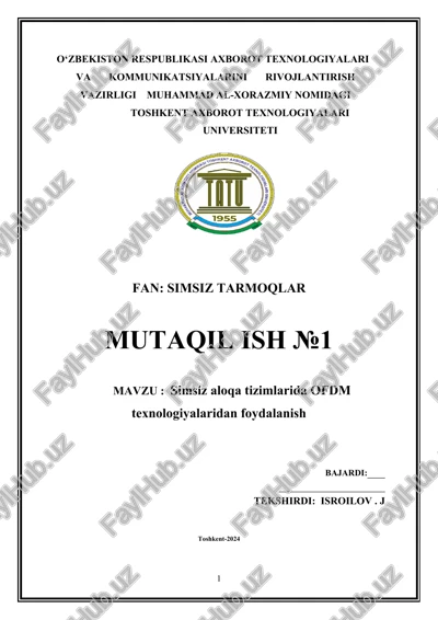 simsiz aloqa tizimlarida ofdm texnologiyalaridan foydalanish — DOCX