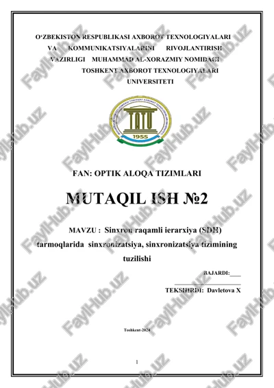 sinxron raqamli ierarxiya (sdh) tarmoqlarida sinxronizatsiya — DOCX