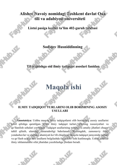 til oʻqitishga oid ilmiy tadqiqot asoslari fanidan — DOCX