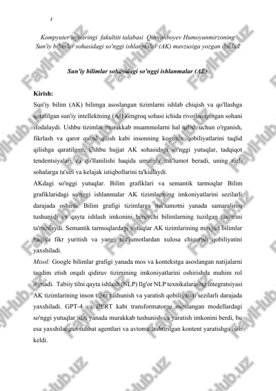 sun'iy bilimlar sohasidagi so'nggi ishlanmalar (ak) — DOCX