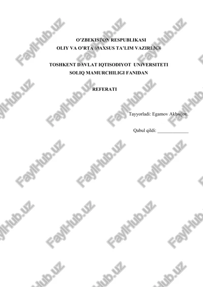 soliqa tortish bilan bogʻliq ob'ektlar tasnifi va ularni hisobga olish tizimni takomillashtirish — DOCX