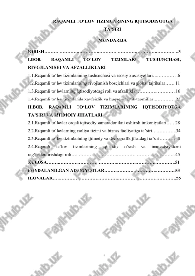 raqamli toʻlov tizimlarining iqtisodiyotga ta’siri — DOC