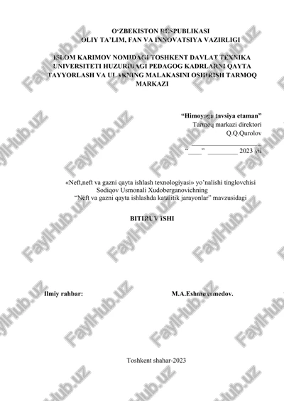 neft va gazni qayta ishlash texnologiyasi — DOC