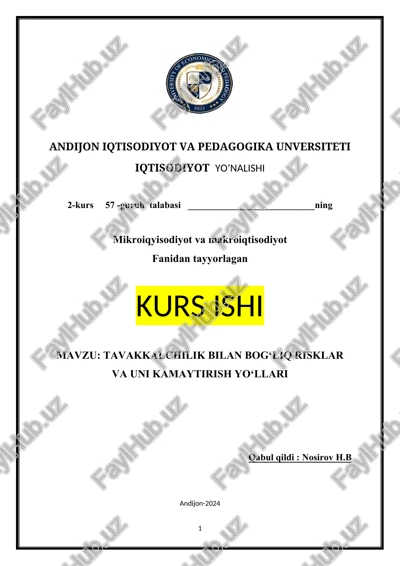 tavakkalchilik bilan bog‘liq risklar va uni kamaytirish yo‘llari — DOCX