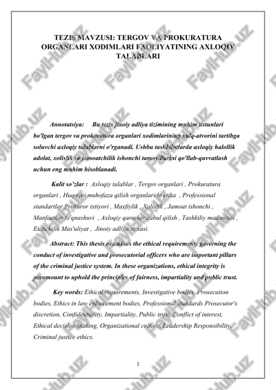 tergov va prokuratura organlari xodimlari faoliyatining axloqiy talablari — DOCX