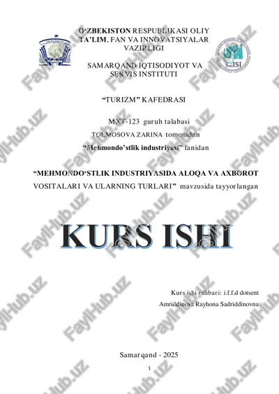 "mehmondo‘stlik industriyasida aloqa va axborot vositalari va ularning turlari" — PDF