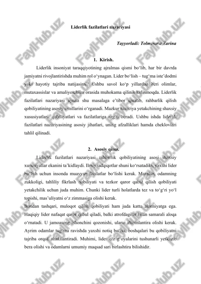 liderlik fazilatlari nazariyasi — DOCX